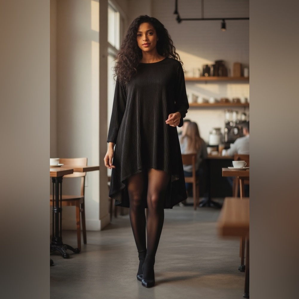 Bar III Deep Shadow Striped High-Low Tunic Velet Dress